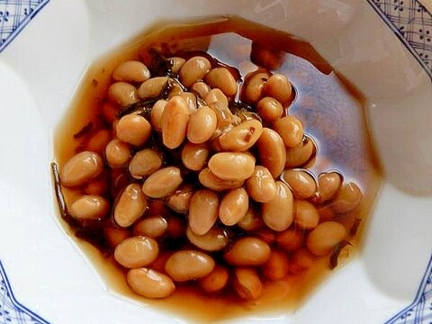 大豆の水煮で❤水飴の甘さでアッサリ煮豆♪(塩昆布)